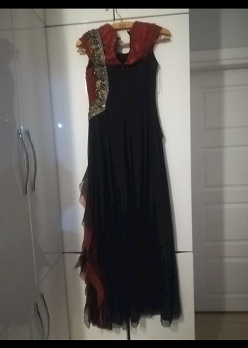 Siyah kiremit rengi Straplez Gotik Uzun Abiye - Görsel 3