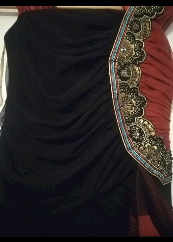 Siyah kiremit rengi Straplez Gotik Uzun Abiye - Görsel 5