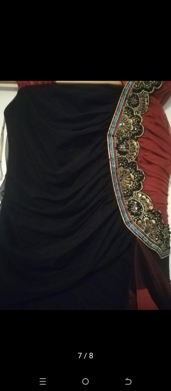 Siyah kiremit rengi Straplez Gotik Uzun Abiye - Görsel 5