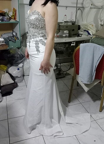 m Beden beyaz Renk M 38 beden bayan abiye gece elbisesi 
