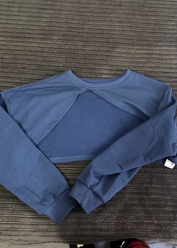 s Beden Mavi crop Uzun Kollu Kadın Sweatshirt