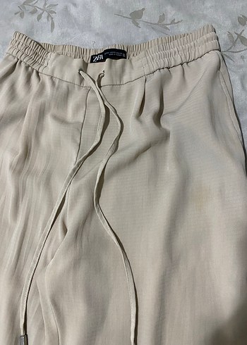 Bej Keten Midi Kadın Havuç Pantolon - Görsel 3