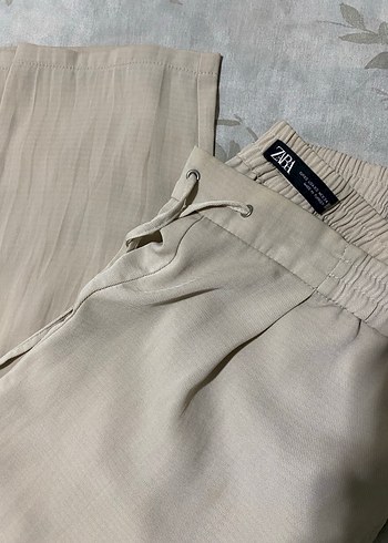 Bej Keten Midi Kadın Havuç Pantolon - Görsel 2