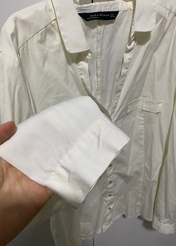 Beyaz Keten Düğmeli Kadın Gömlek - Görsel 2