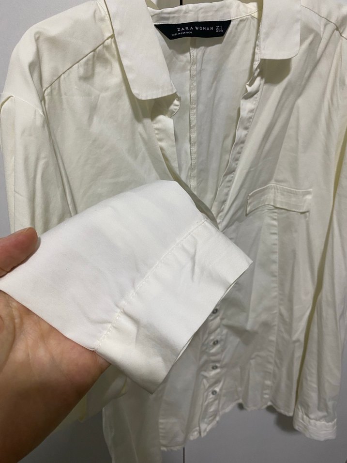 Beyaz Keten Düğmeli Kadın Gömlek - Görsel 2