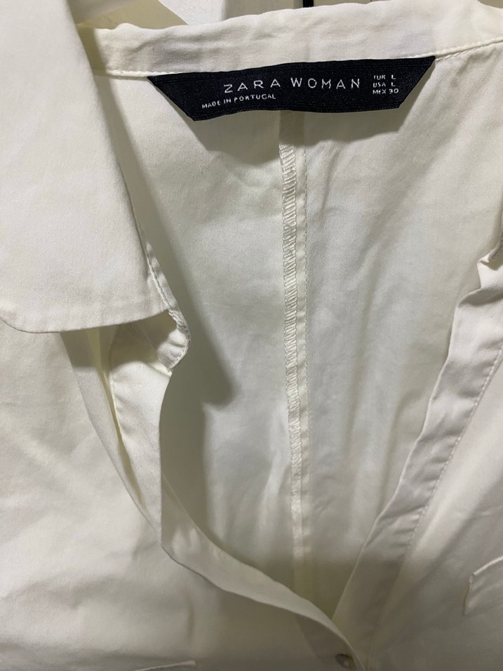 Beyaz Keten Düğmeli Kadın Gömlek - Görsel 3