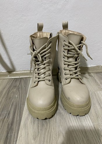 Bej Kadın Platform Topuklu Bağcıklı Bot - Görsel 4