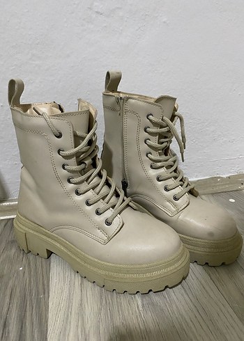 Bej Kadın Platform Topuklu Bağcıklı Bot - Görsel 3