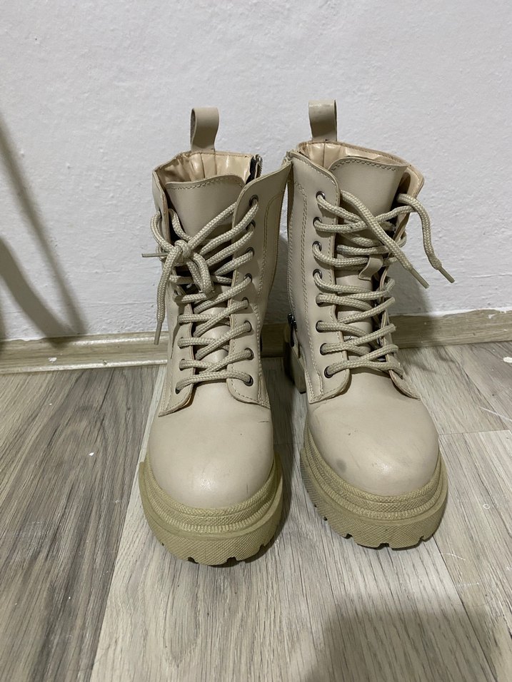 Bej Kadın Platform Topuklu Bağcıklı Bot - Görsel 4