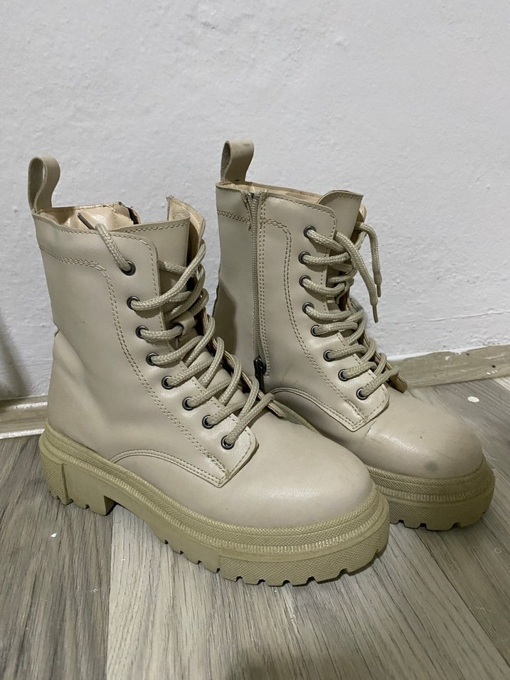 Bej Kadın Platform Topuklu Bağcıklı Bot - Görsel 3