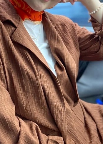 Kahverengi Tesettür Gofre Kadın Ceket Pantolon İkili Takım - Görsel 3