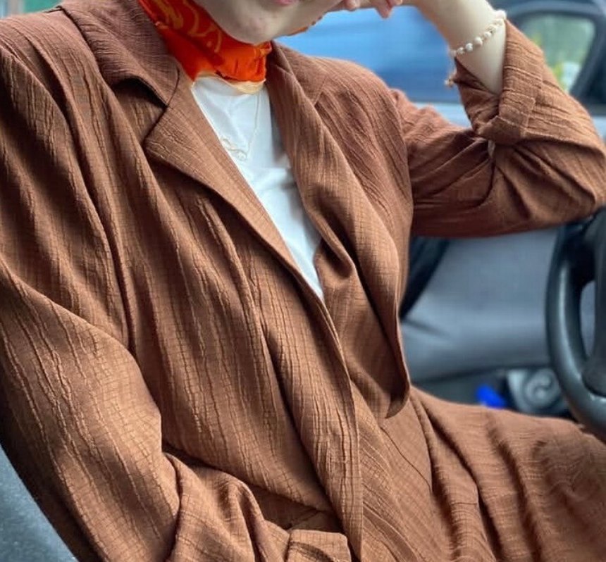 Kahverengi Tesettür Gofre Kadın Ceket Pantolon İkili Takım - Görsel 3