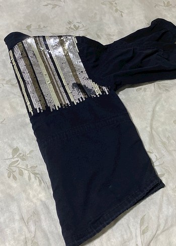 Navy İşlemeli Düğmeli Keten Kadın Denim Ceket - Görsel 4