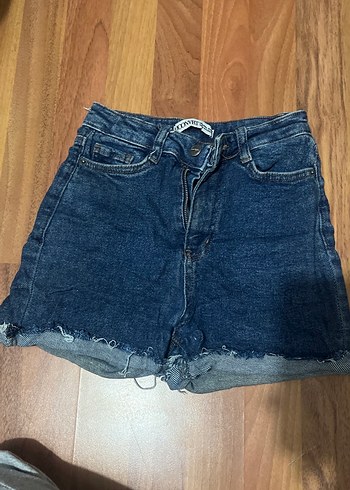 Diğer Koyu Mavi Yuksek Bel Denim Sort