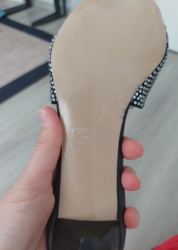 41 Beden gri Renk Prada Taşlı Terlik
