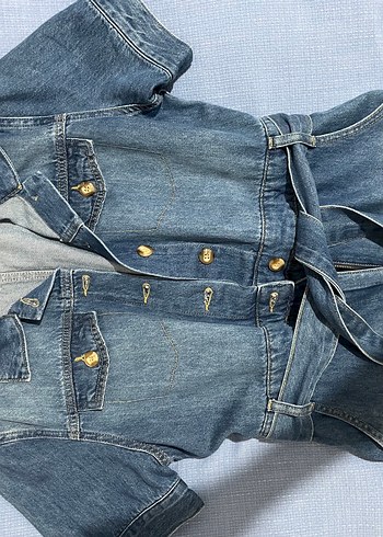 Düğmeli Mavi Kadın Denim Ceket