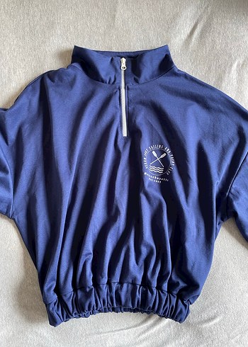 Kadın Mavi Yarım Fermuarlı Sweatshirt
