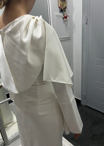 Drapeli Beyaz Uzun Abiye Elbise - Görsel 11