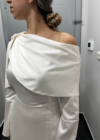 Drapeli Beyaz Uzun Abiye Elbise - Görsel 7