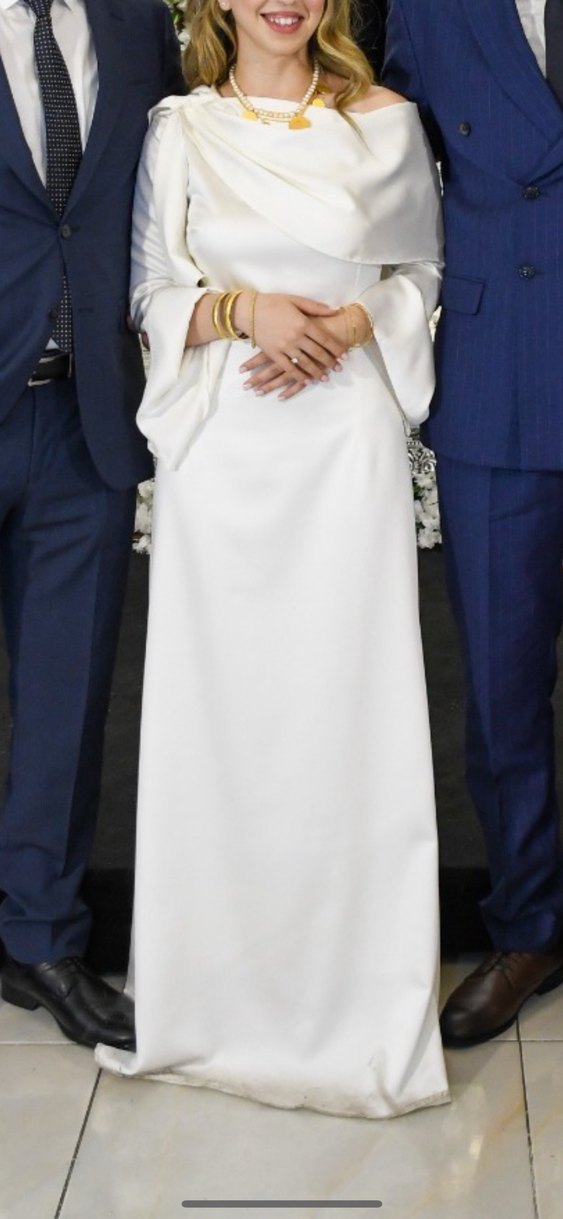 Drapeli Beyaz Uzun Abiye Elbise - Görsel 2