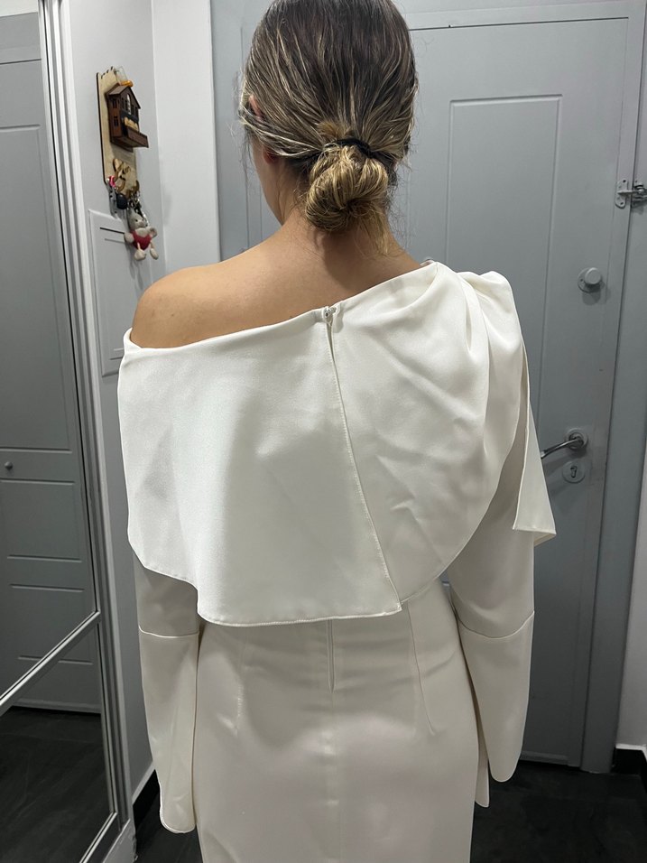 Drapeli Beyaz Uzun Abiye Elbise - Görsel 5