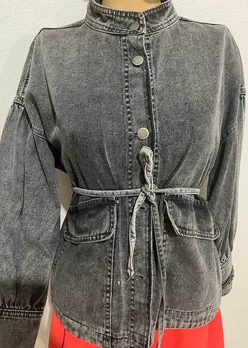 m Beden siyah Renk Gri Kemerli Kadın Mini Denim Ceket