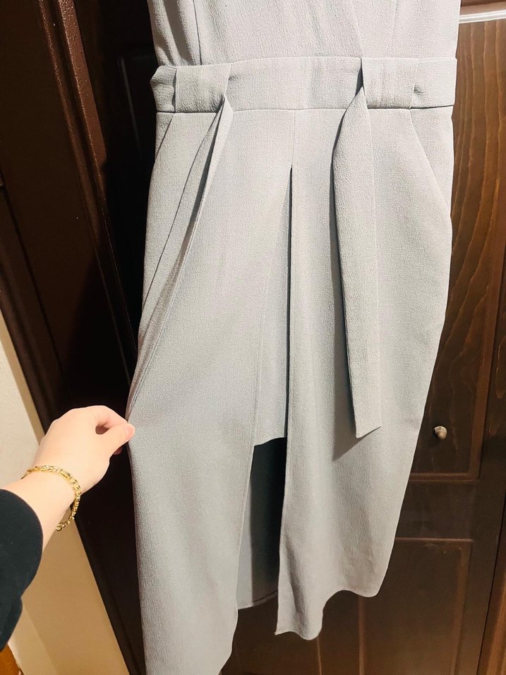 Gri Uzun Hamile Tulum Notch Yaka - Görsel 2