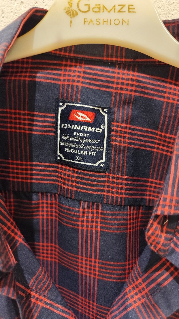 Düğmeli kırmızı Kareli  Gömlek - Görsel 3