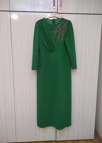 Yeşil Drapeli Uzun Abiye Elbise - Görsel 6