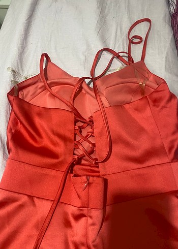 Pembe Uzun Drapeli V Yaka Abiye Elbise - Görsel 3