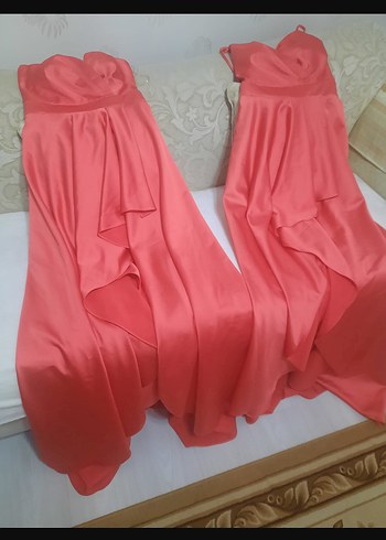 Pembe Uzun Drapeli V Yaka Abiye Elbise - Görsel 2