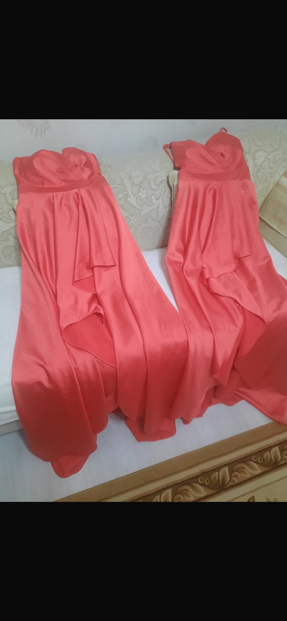 Pembe Uzun Drapeli V Yaka Abiye Elbise - Görsel 2