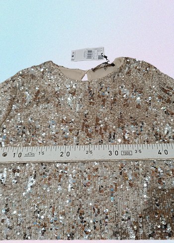 Altın Renk Parlak Payetli Midi Kokteyl Elbise - Görsel 6