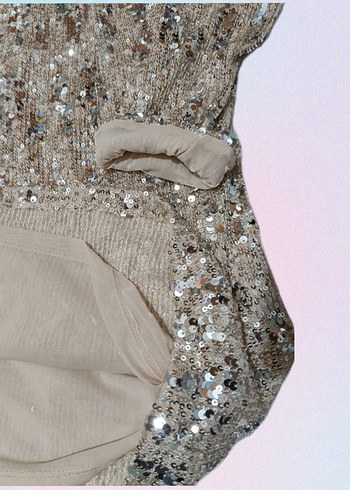 Altın Renk Parlak Payetli Midi Kokteyl Elbise - Görsel 10