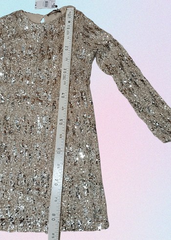 Altın Renk Parlak Payetli Midi Kokteyl Elbise - Görsel 5