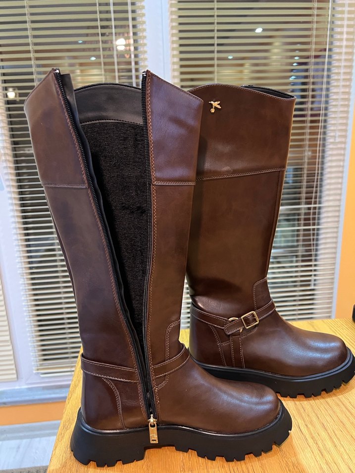 Fabrika Kahverengi Deri Tokalı Dizüstü Kadın Botu - Görsel 3