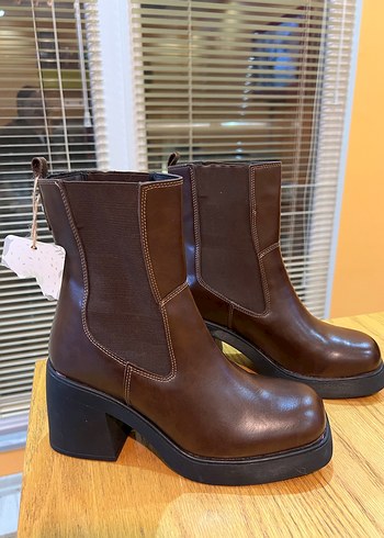 Fabrika Kahverengi Deri Platform Topuklu Kadın Bot - Görsel 2