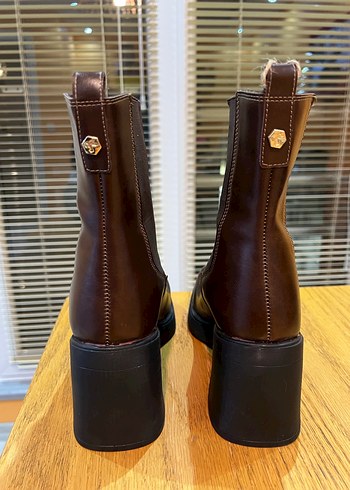 Fabrika Kahverengi Deri Platform Topuklu Kadın Bot - Görsel 5