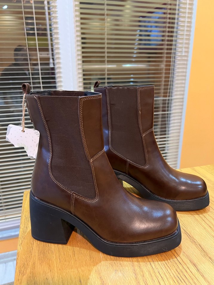 Fabrika Kahverengi Deri Platform Topuklu Kadın Bot - Görsel 2