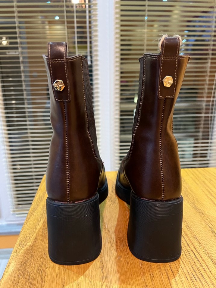 Fabrika Kahverengi Deri Platform Topuklu Kadın Bot - Görsel 5