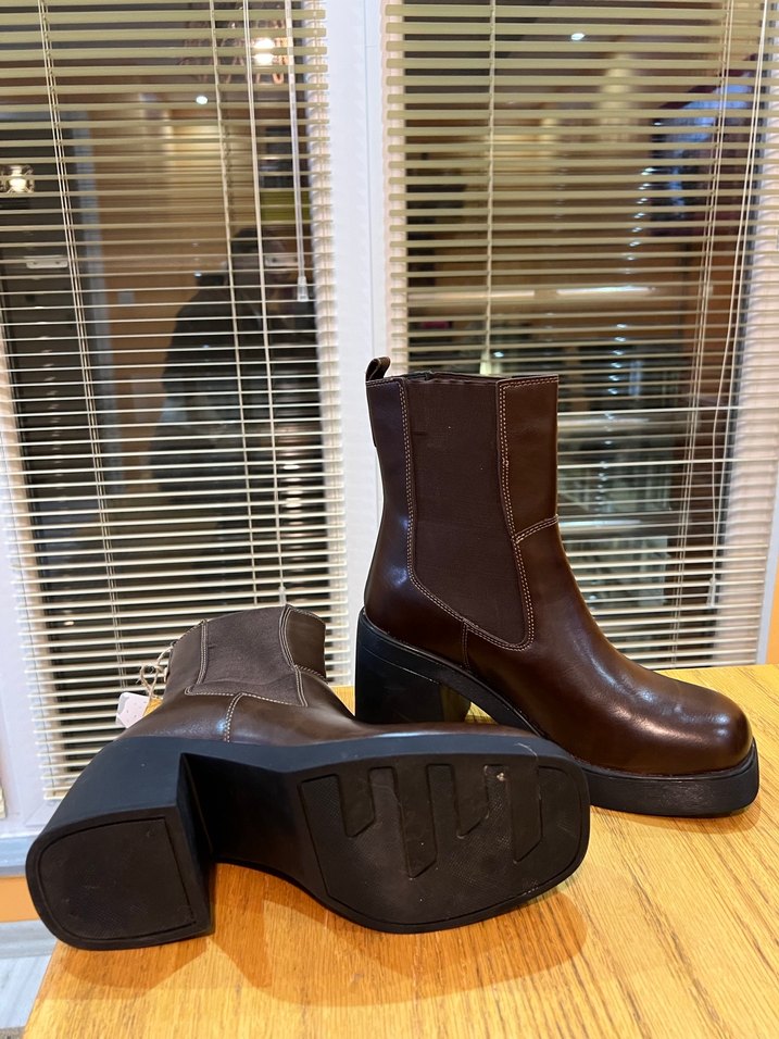 Fabrika Kahverengi Deri Platform Topuklu Kadın Bot - Görsel 3