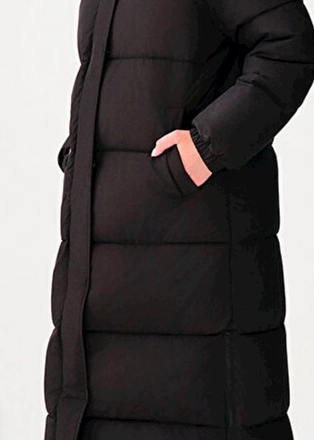 Loft Uzun Siyah Kadın Kışlık Mont - Görsel 2