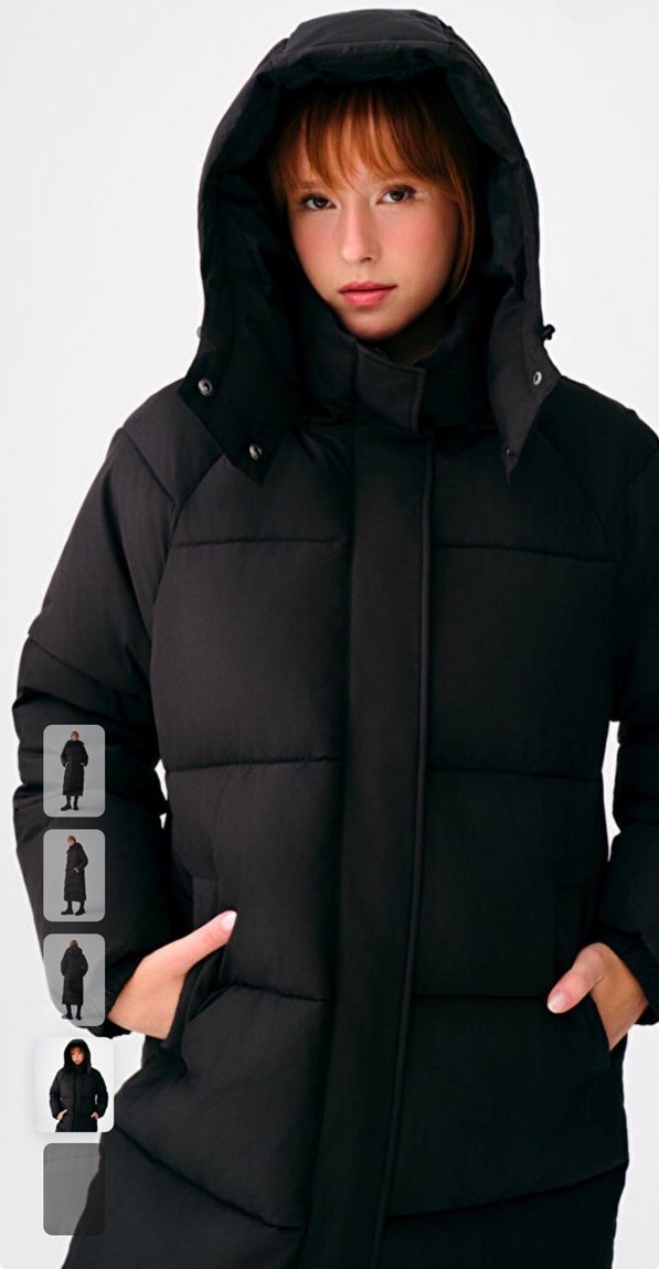 Loft Uzun Siyah Kadın Kışlık Mont - Görsel 3