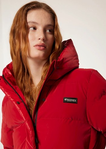 Dıscovery Kadın Kırmızı Parlak Midi Kış Montu - Görsel 2