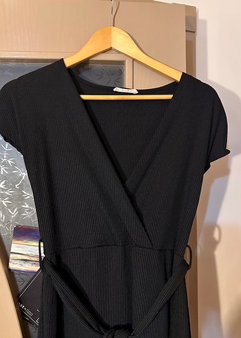 Siyah Fitilli Kumaş Elbise - Görsel 3