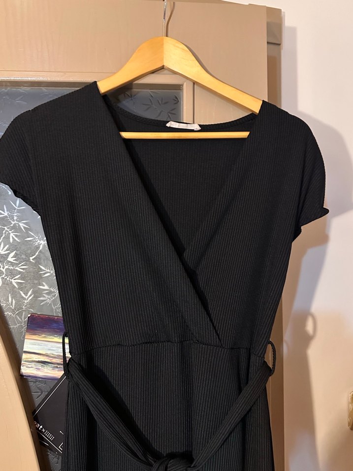 Siyah Fitilli Kumaş Elbise - Görsel 3