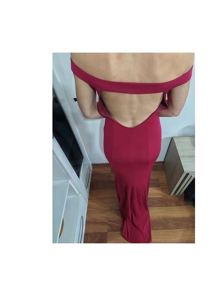 Fuşya Sırt dekolteli uzun abiye elbise - Görsel 2