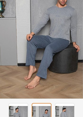 Gri Erkek Uzun Kollu Rahat Pijama Takımı - Görsel 2