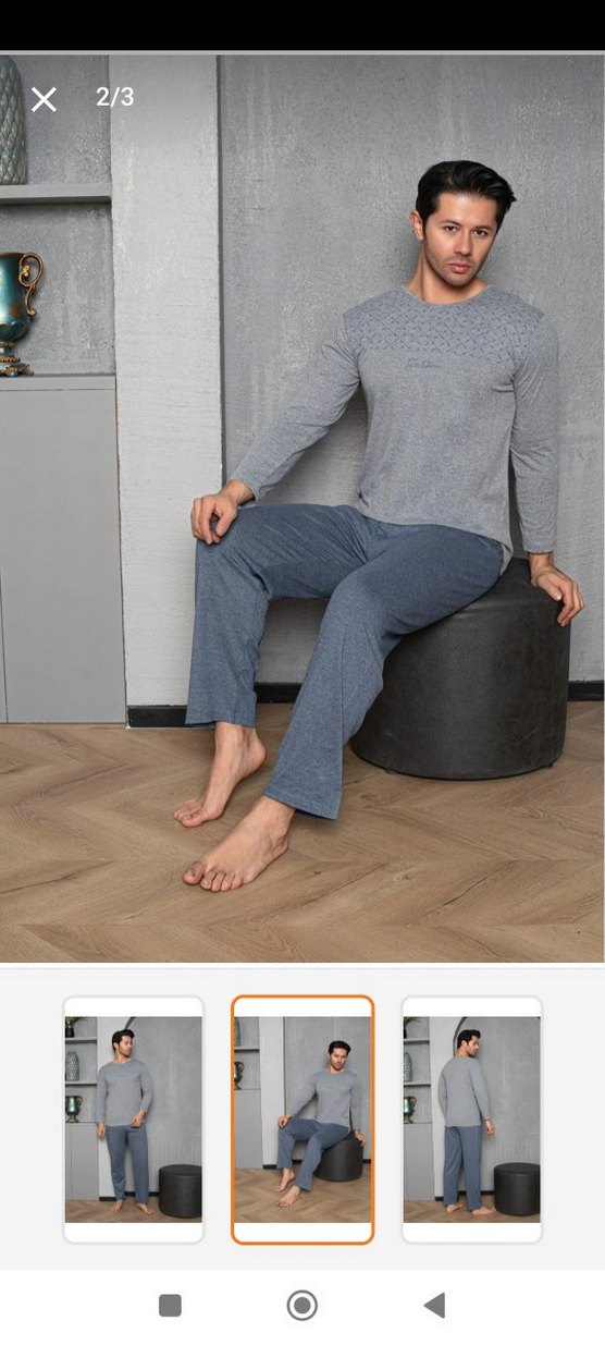 Gri Erkek Uzun Kollu Rahat Pijama Takımı - Görsel 2