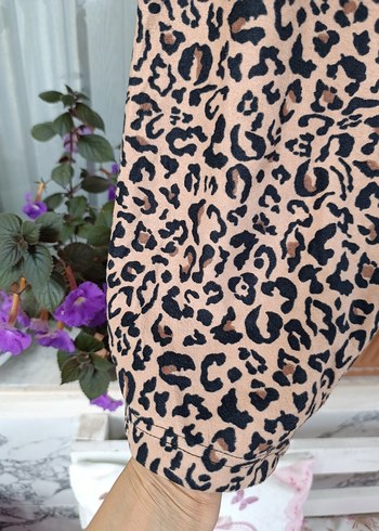 xxl Beden Kahverengi Leopar Desenli kışlık pijama